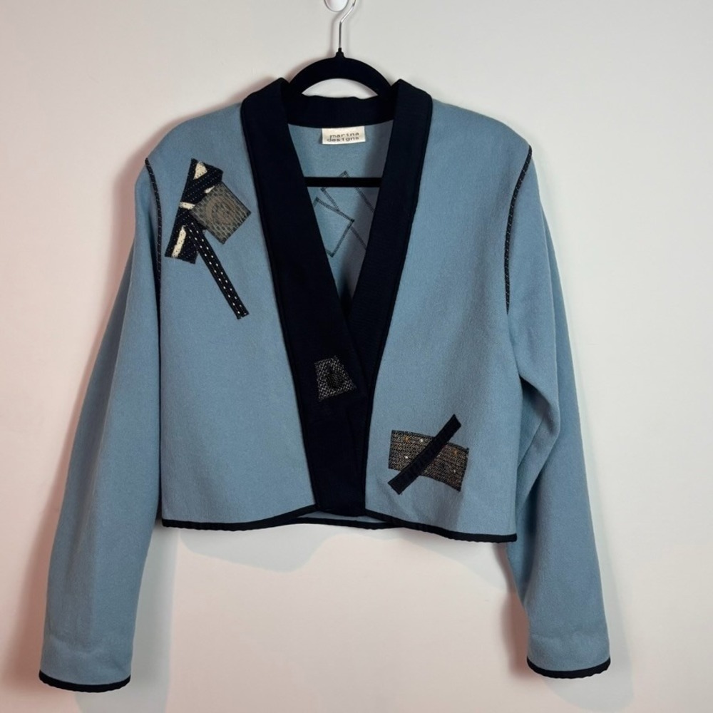 VTG Marina designs womens 100% Wool artsy abstract felt cardigan Small Bohemian
